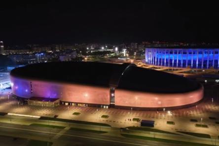 Подсветку начали тестировать на строящемся Ледовом дворце в Нижнем Новгороде